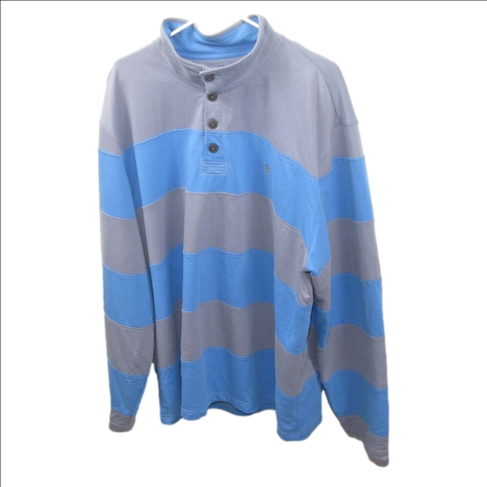 Izod Saltwater Striped Partial Button Front Long Sleeve Knit Shirt Size XXL